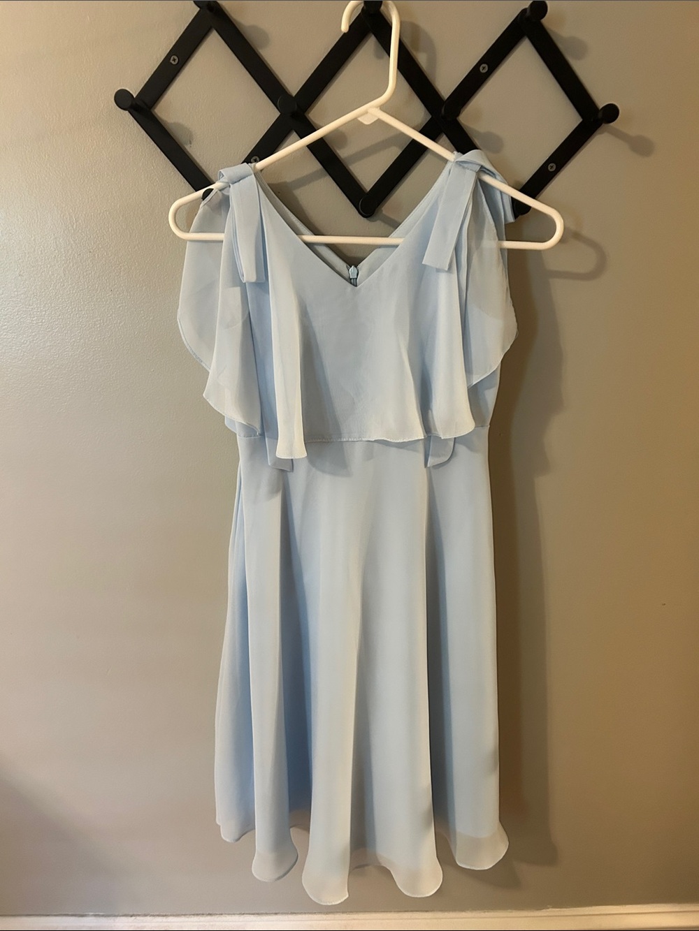 JJs House Light Blue Chiffon Ruffle Shoulder Dress